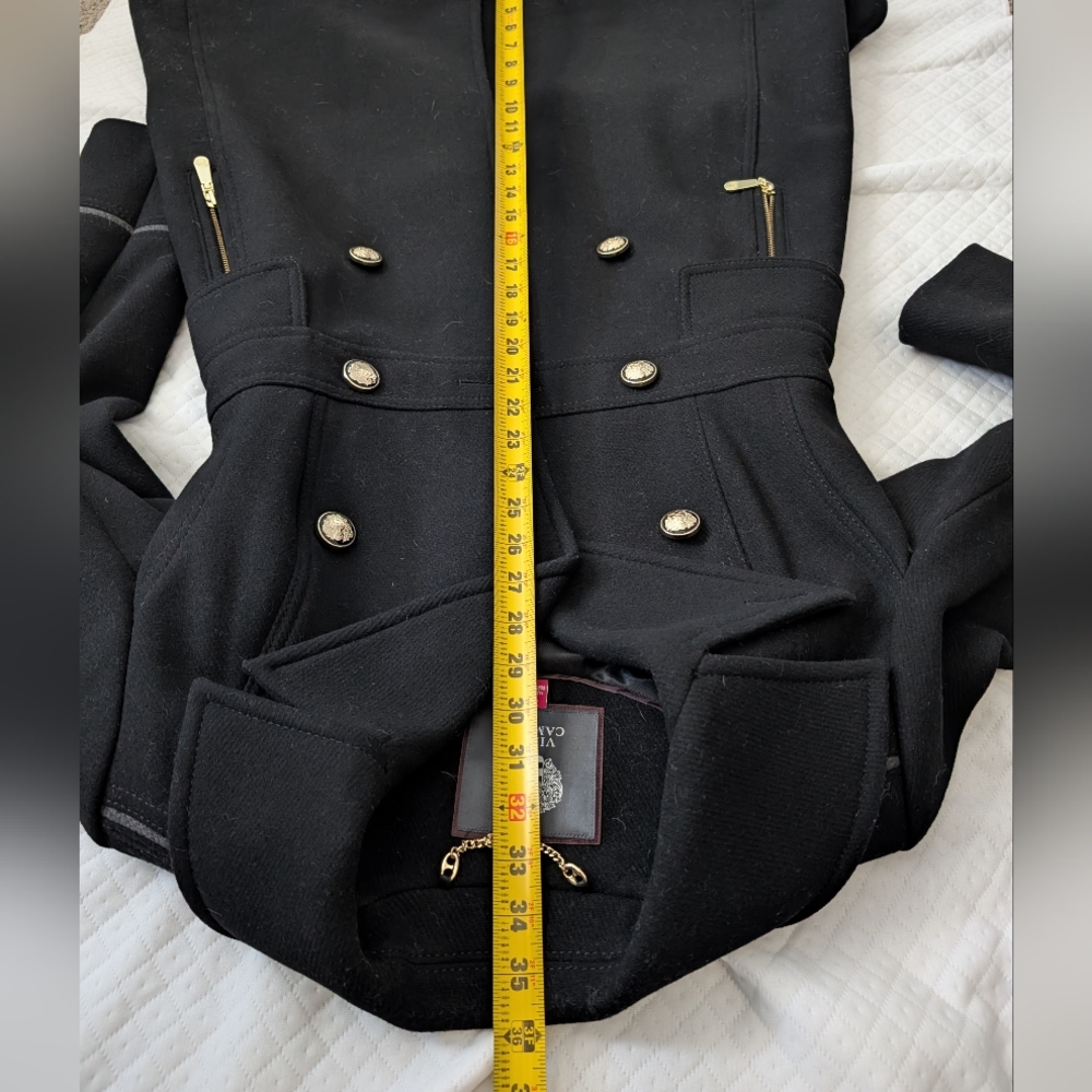 Vince Camuto Double Breasted Wool Blend Military Coat Peacoat Black Gold, XS - Picture 12 of 12